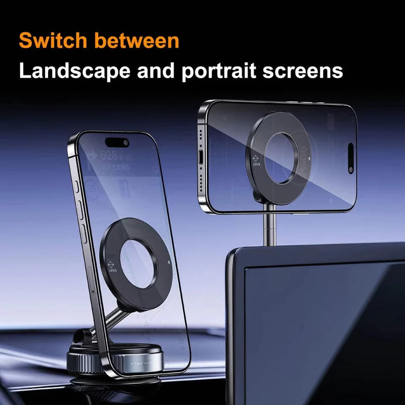 Magnetic Car Phone Mount with Vacuum Suction Stand for Live Streaming and Navigation