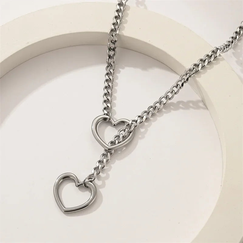Love Heart Necklace for Women Men Punk Rock Jewelry Silver Slip Chain Choker