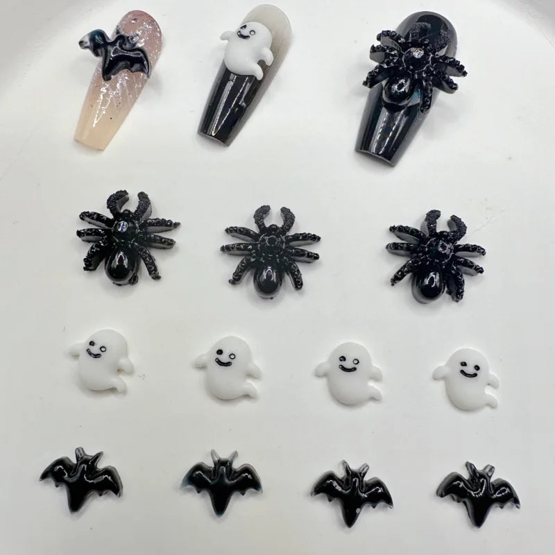 Halloween Nail Decorations 30pcs Bat Spider Resin Charms for Nail Art Accessories