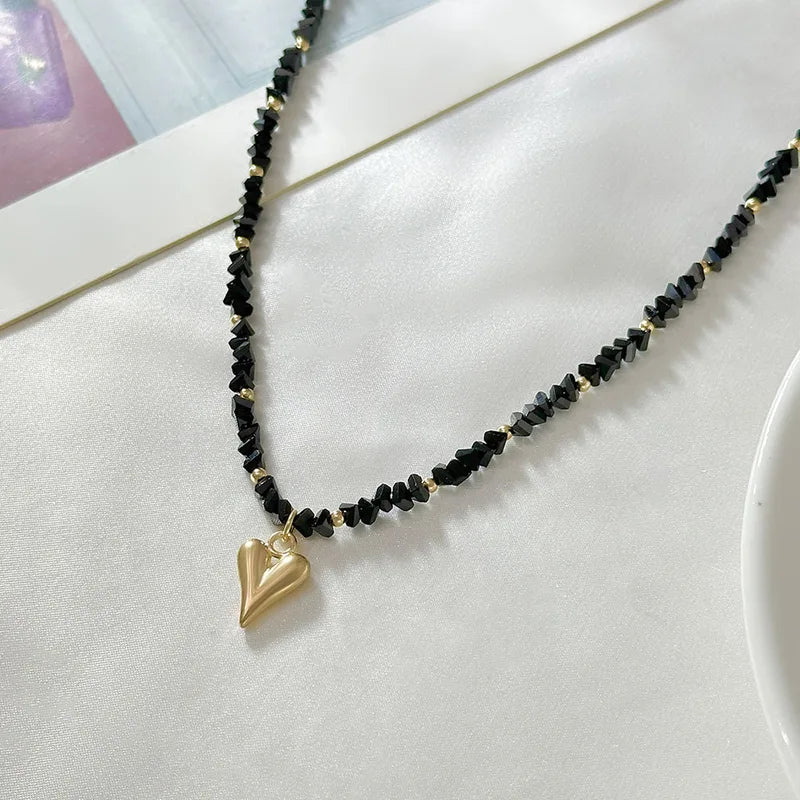 Gold Heart Pendant Necklace for Women Boho Geometric Crystal Jewelry Valentine's Gift