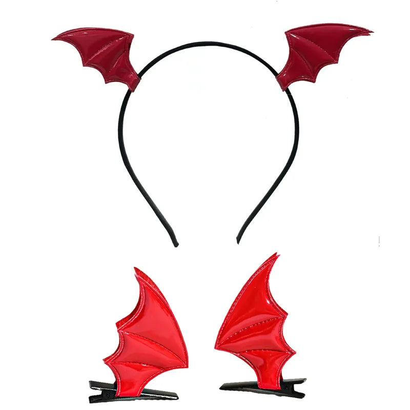 Halloween Bat Devil Headband Hair Clip Set for Women & Kids - Festival Costume Accessory