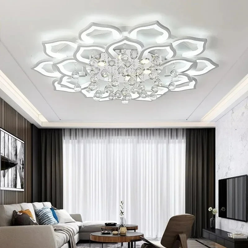 Modern Crystal Petal Ceiling Lamp - Dimmable LED Lighting for Living Room & Bedroom