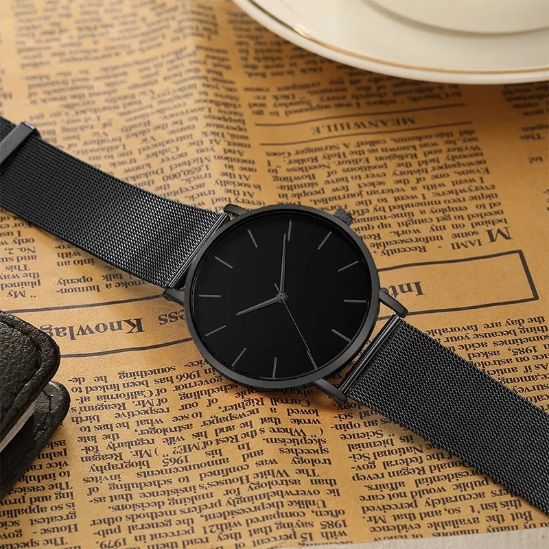 Men's Quartz Wristwatch - Ultra Thin Black or Rose Stainless Steel Business Watch