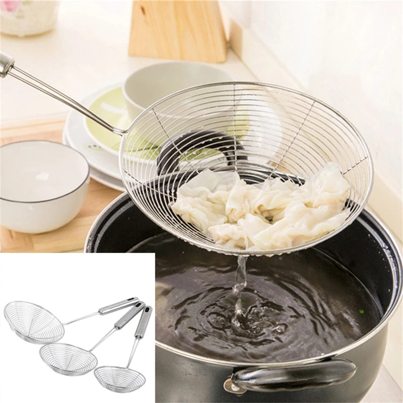 Stainless Steel Mesh Skimmer Spoon Multi-Function Kitchen Strainer with Long Handle