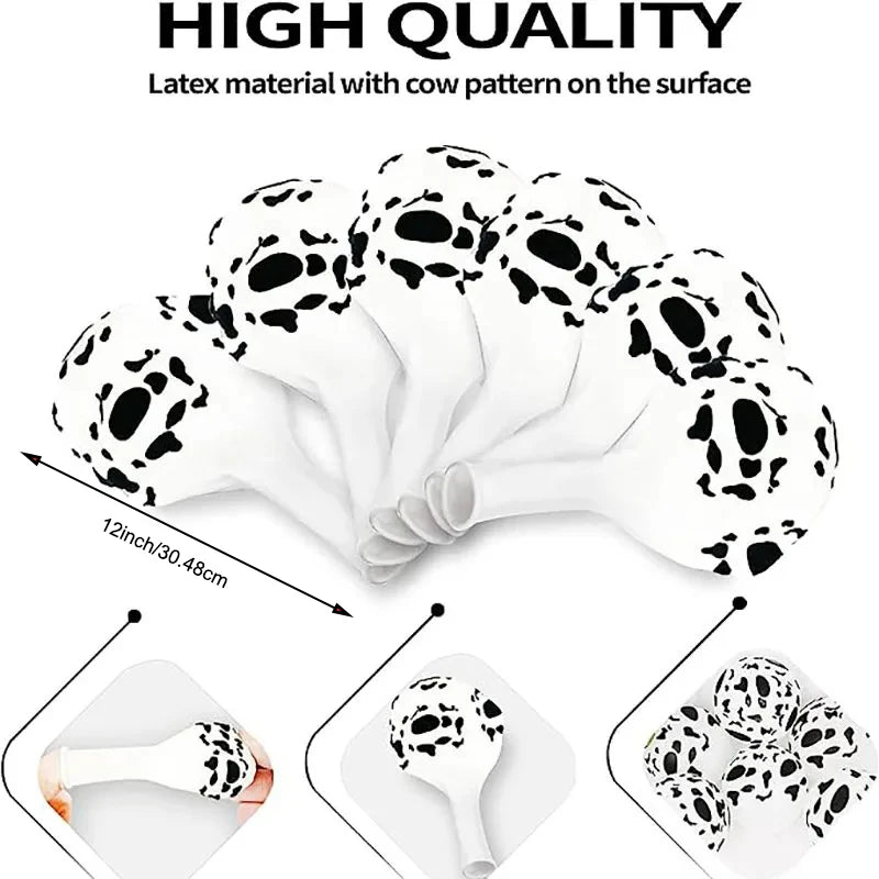 10/20Pcs 12-Inch Milk Cow Print Latex Balloons for Kids Birthday Party Decorations