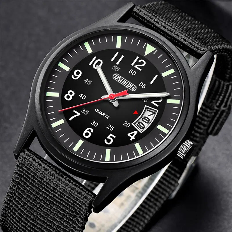 Men's Fashion Nylon Quartz Watch with Calendar - Military Army Style