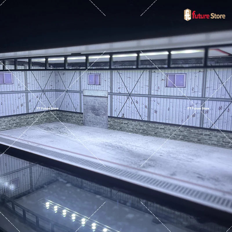1/64 Scale Garage Scene Model with Lighting for Miniature Cars and Figures