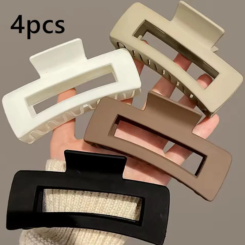 4-Pack Women Hair Claw Clips Solid Color Big Square & Rectangle Hair Accessories