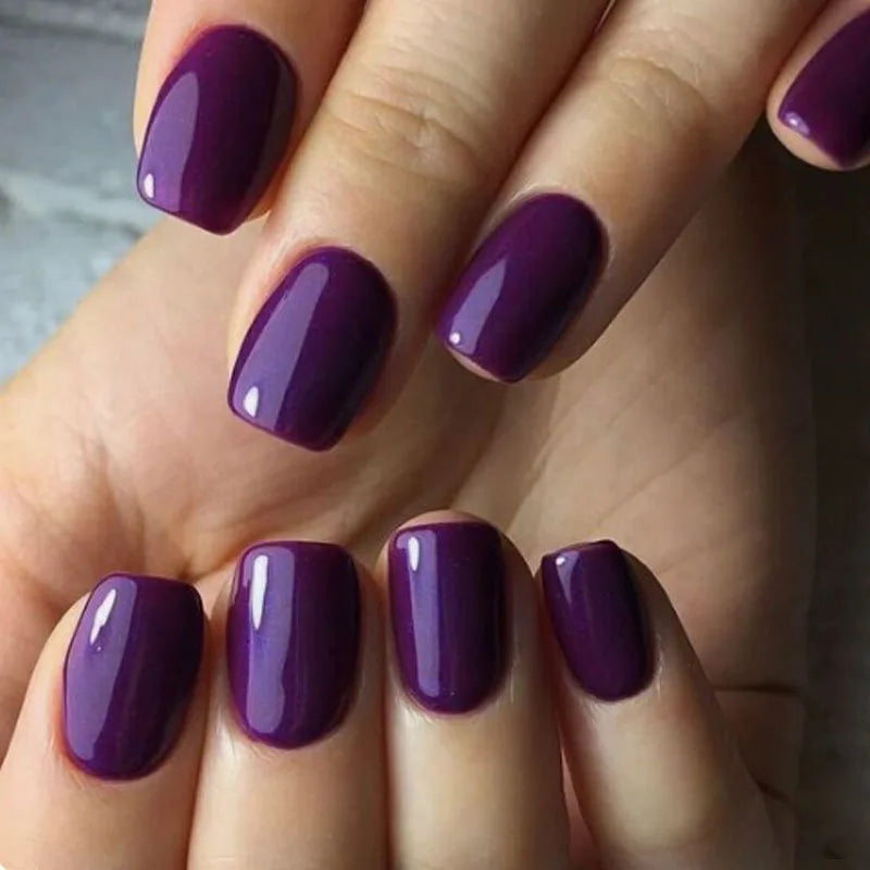 24Pcs Solid Color Short Square Fake Nails - Detachable Full Cover Nail Tips
