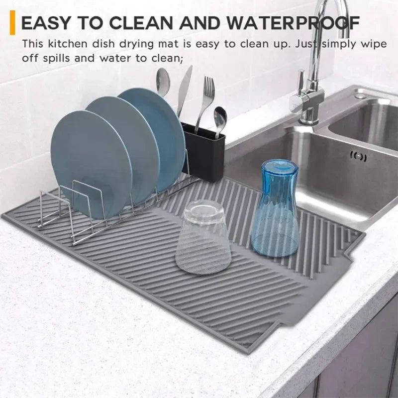 Silicone Dish Drying Mat Non-Slip Heat-Resistant Kitchen Drain Pad - Multiple Sizes