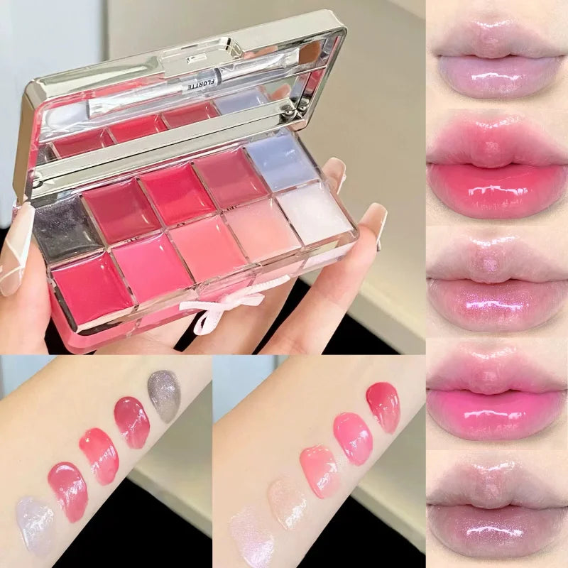 10-Color Lip Gloss and Lipstick Palette - Moisturizing & Long-Lasting Makeup Kit