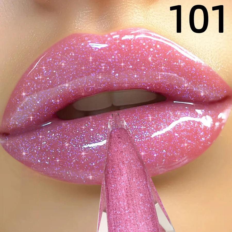 Moisturizing Lip Gloss with Glitter and Shimmer - Long Lasting Lip Oil for Care & Plumping - Multiple Colors