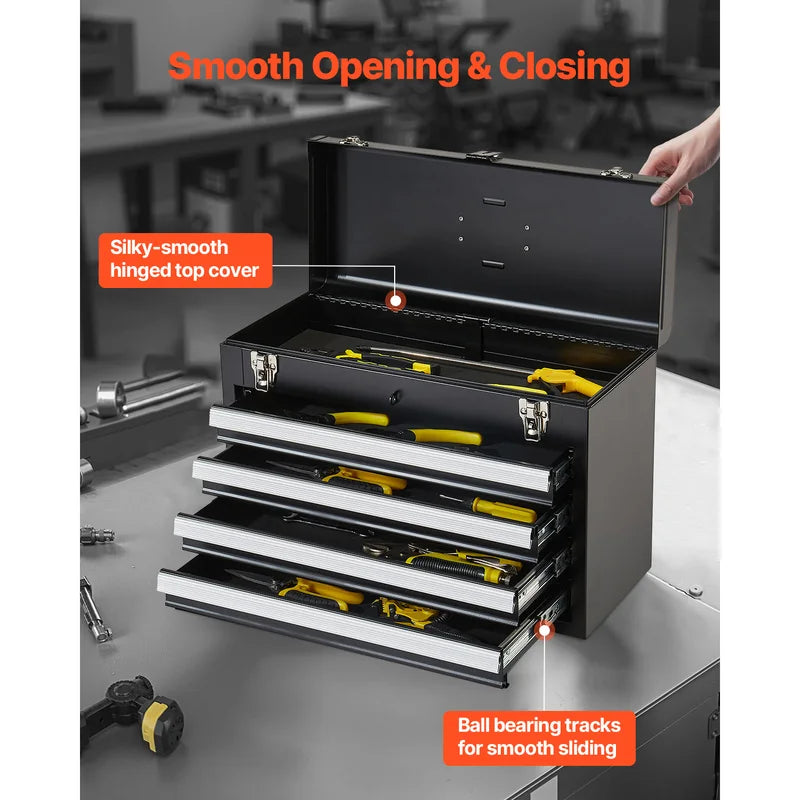 20.5-Inch Portable Metal Tool Box with 4 Drawers, Locking Organizer for Workshop