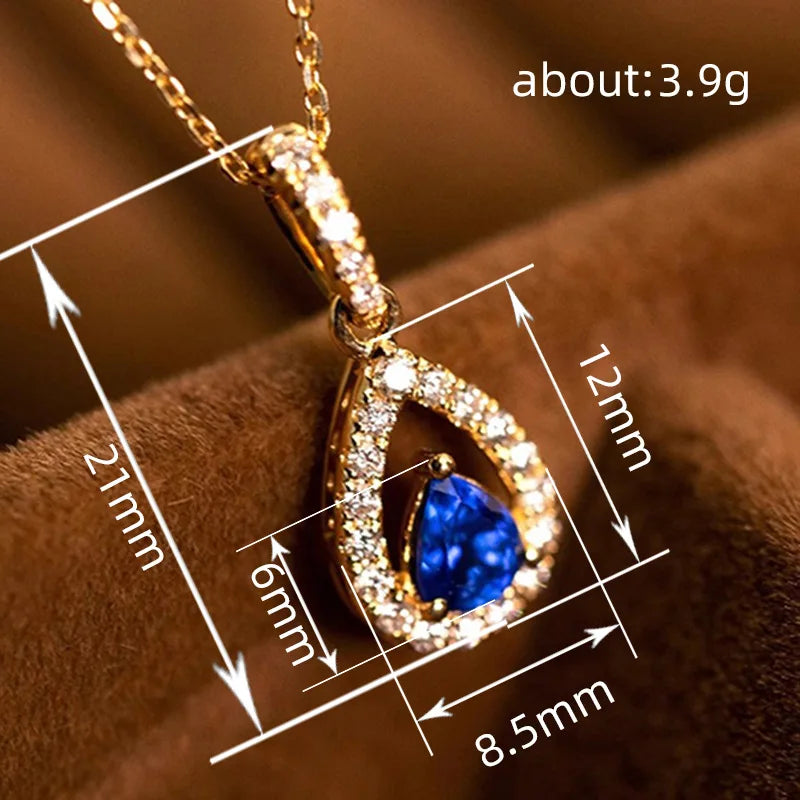 Gold Color Waterdrop Pendant Necklace with Blue Cubic Zirconia for Women