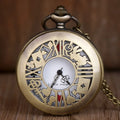Vintage Bronze Quartz Pocket Watch with Chain - Women Gift Pendant