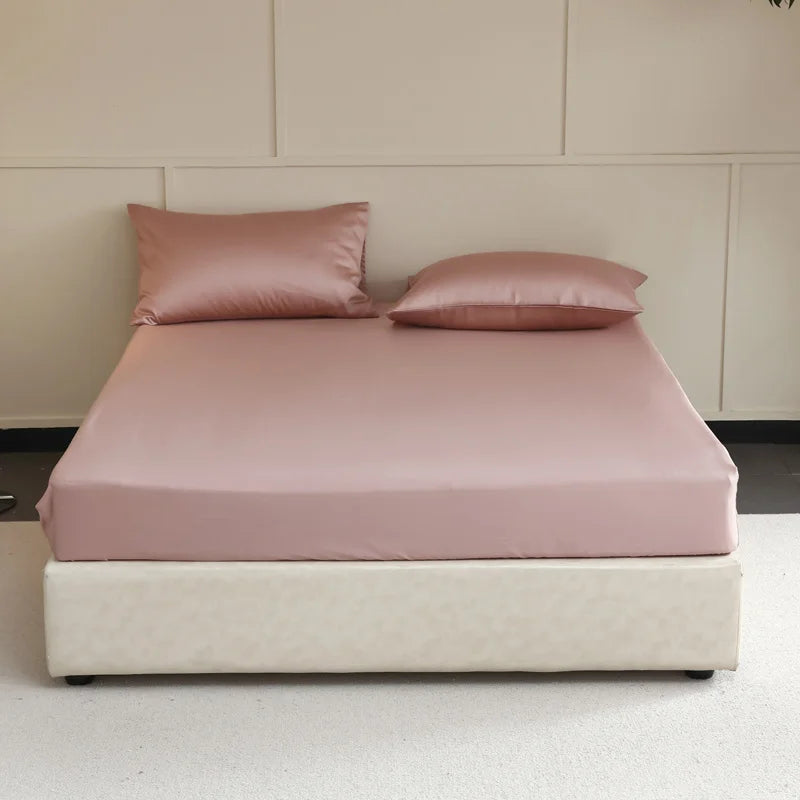 Luxury Natural Silk Fitted Sheet with Elastic Bed Cover Non-Slip Mattress Cover