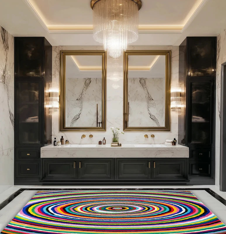 Colorful Rainbow Circle Area Rug Non-Slip Floor Mat for Living Room & Bedroom