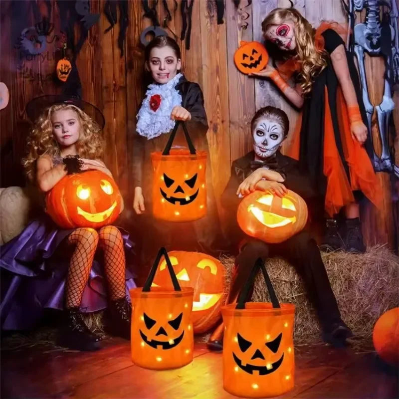 LED Halloween Pumpkin Light Bag for Kids Trick or Treat Party Decoration