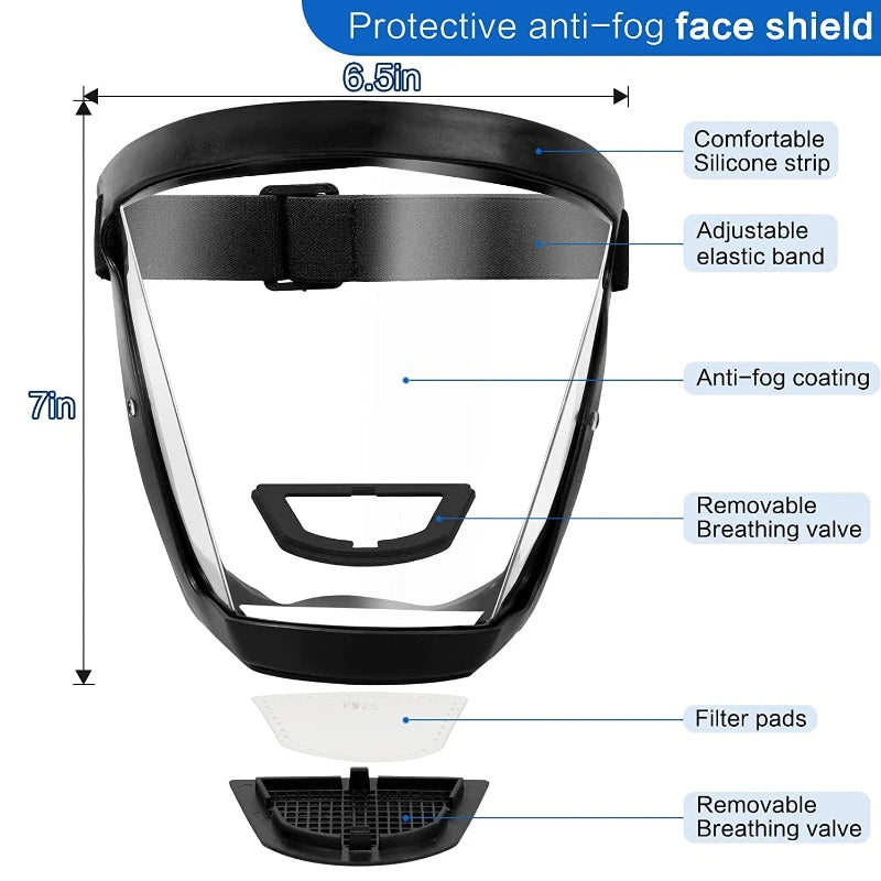 Full Face Shield Mask Reusable Protective Face Cover for Work & Kitchen Safety