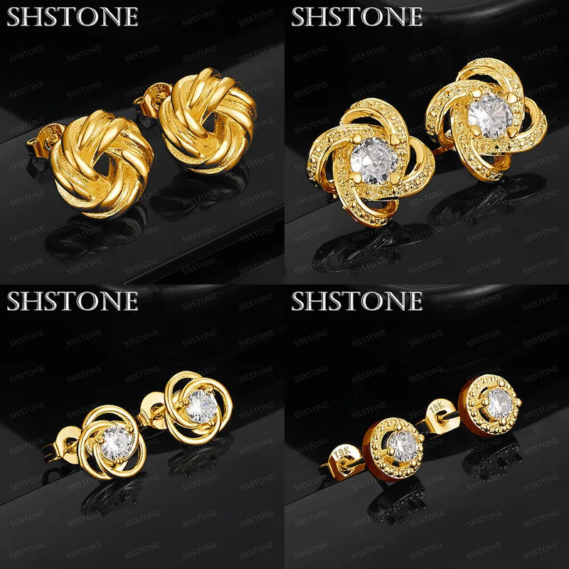 18k Gold Rose Flower Zircon Stud Earrings - Multi Circular Fashion Jewelry