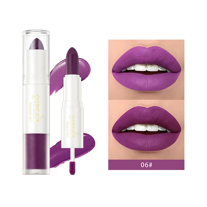 2 in 1 Matte Lipstick and Lip Gloss Set - Long Lasting, Waterproof, Double Head