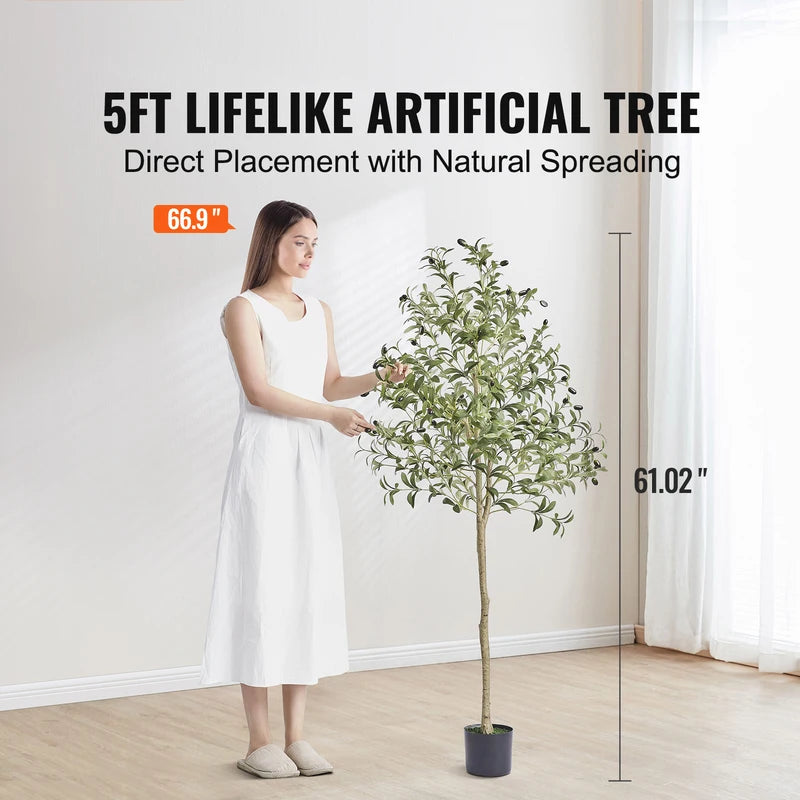 Artificial Olive Tree 4-6FT Tall Faux Plant with Anti-Tip Design for Home & Garden