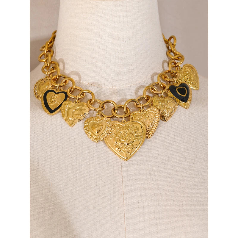 Waterproof 18K Gold PVD Stainless Steel Heart Pendant Necklace Jewelry