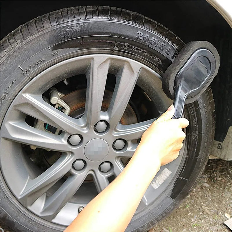 Car Tire Wheel Cleaning Brush with Long Handle Sponge for Waxing & Polishing