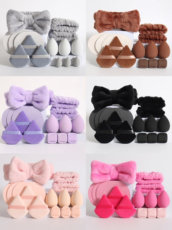 15pcs Makeup Sponge Set with Face Headband & Wristband - Cosmetic Blenders & Beauty Egg Applicators