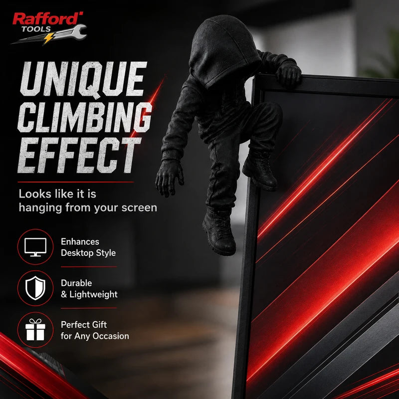 Hooded Climbing Monitor Edge Decor Figurine for Gaming & Office Setup