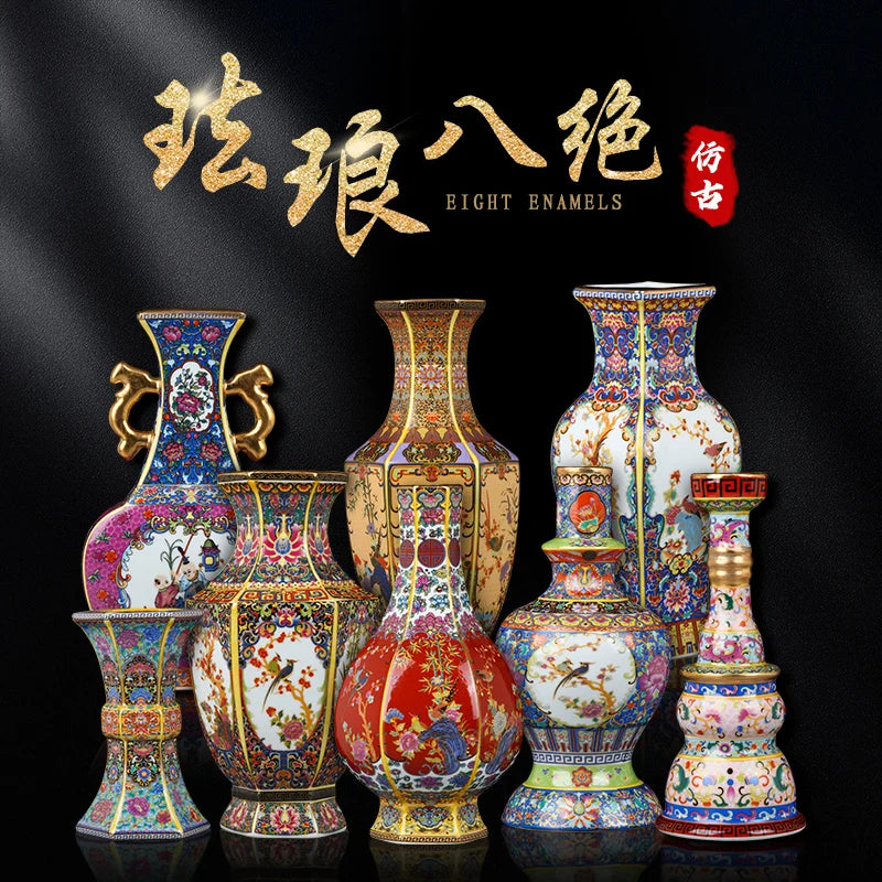 Ceramic Enamel Vase for Home Decor - Antique Chinese Living Room Ornaments