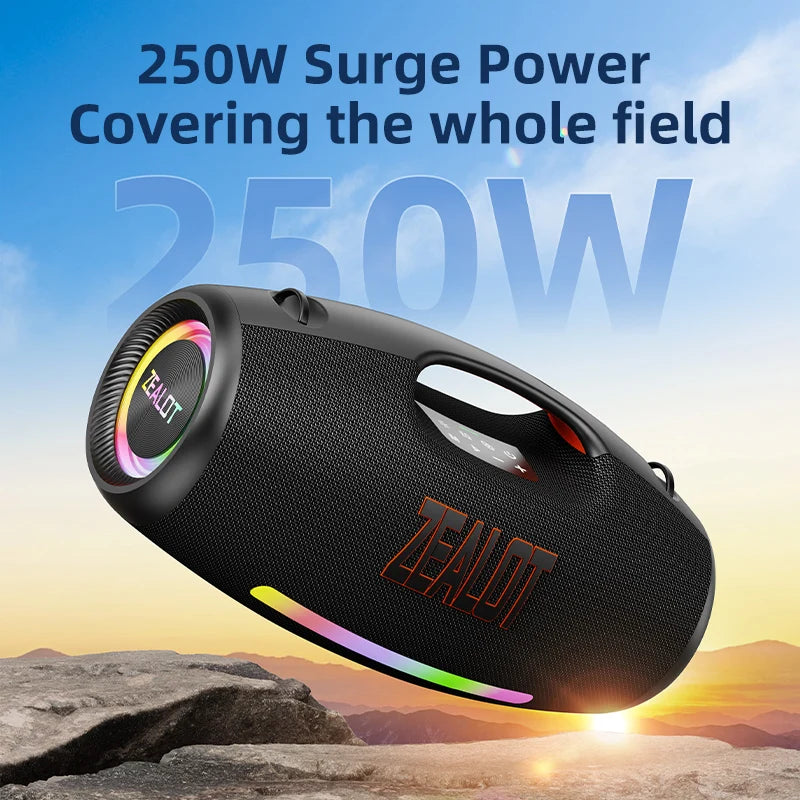 250W Waterproof Portable Bluetooth Speaker with Deep Bass and Outdoor Design