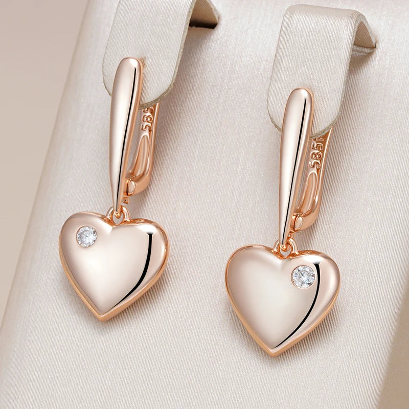 Luxury Heart Drop Earrings with Natural Zircon in Rose Gold for Women