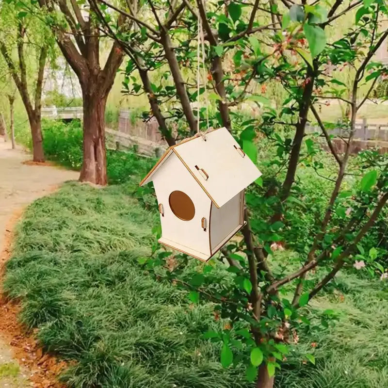 Wooden Outdoor Hanging Bird Cage Birdhouse - DIY Rustic Garden Nester
