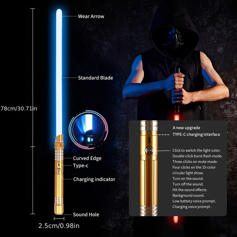 15-Color 2-in-1 Metal Glow Light Saber Toy Sword - Party & Halloween