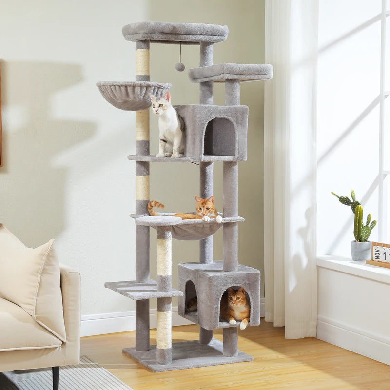Large Multi-Level Cat Tree Tower with Scratching Posts and Caves for Indoor Cats