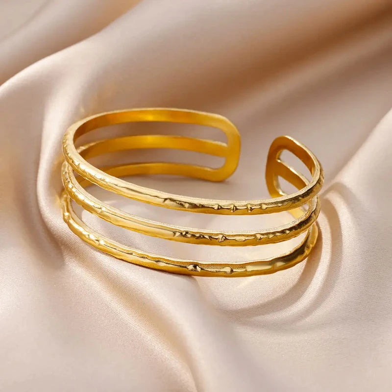 Gold Plated Stainless Steel Multi-Layer Bangles Bracelet for Women 2023
