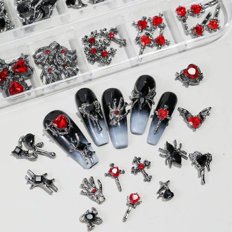 Retro Nail Art Jewelry Cross Spider Heart Pattern DIY Nail Decoration Accessories