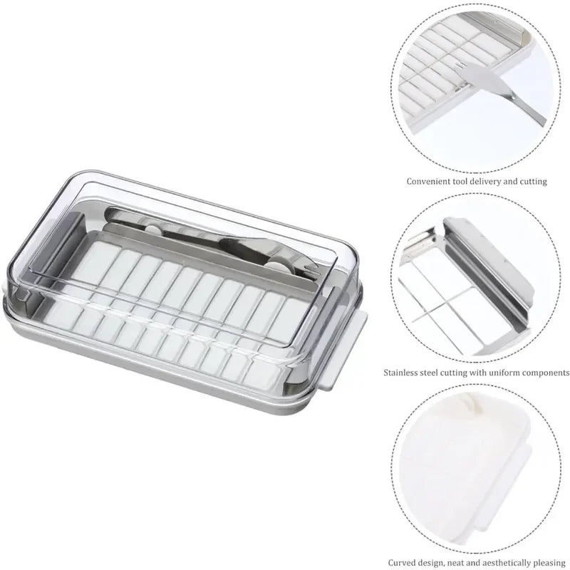 2-in-1 Butter Storage Box with Clear Lid and Cutter - Airtight Rectangular Butter Dish