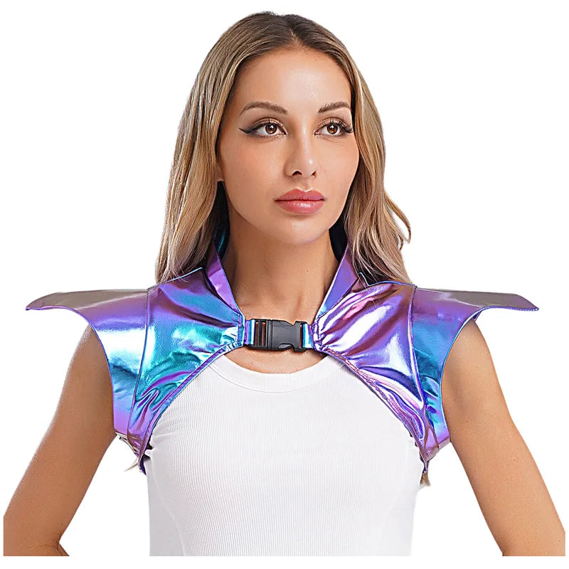 Gothic Punk Metallic Shoulder Shrug Cape for Stage Costume Women Halloween