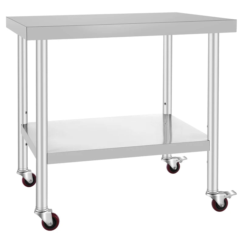Stainless Steel Kitchen Prep Table with Casters & Backsplash, Load Capacity 100-300KG