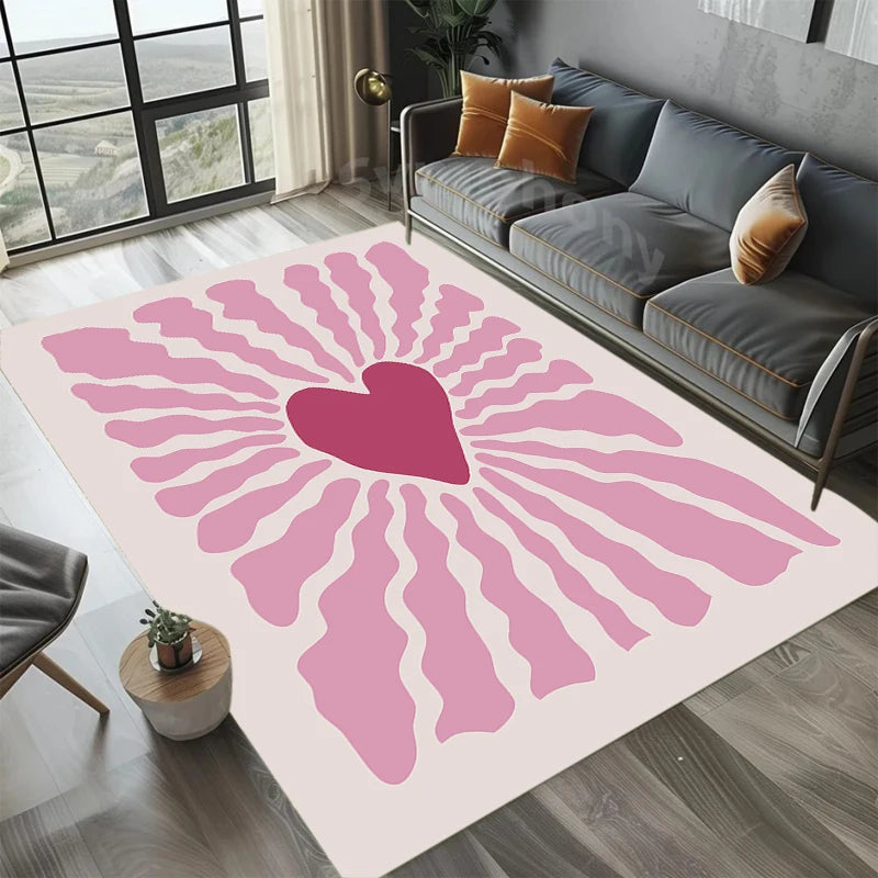 Romantic Pink Love Pattern Area Rug - Non-Slip Home Decor Mat for Living Room & Bedroom
