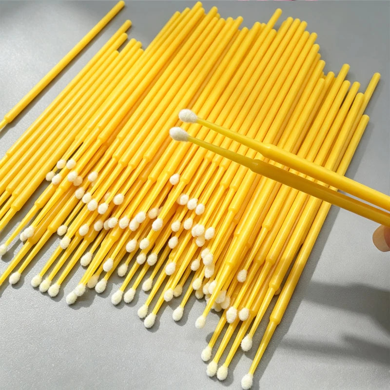 100Pcs Eyelash Cleaning Brushes Micro Cotton Swabs for Lash Extension Care