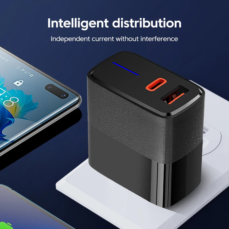 100W USB Fast Charger with 2 Ports PD QC3.0 Type C Phone Adapter for iPhone Samsung Huawei