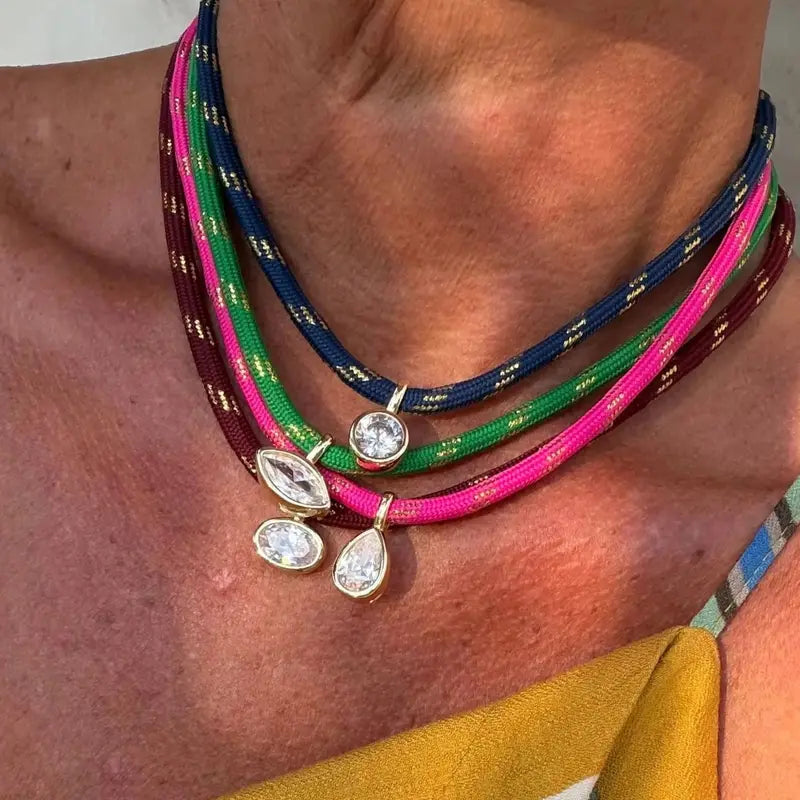 Colorful Rope Chain Necklace for Women Multilayer Gold Plated Zircon Pendant Jewelry