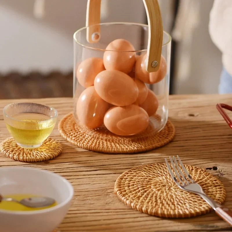 Rattan Cup Coasters Set 6 Pcs Drink Placemat for Tea & Tableware