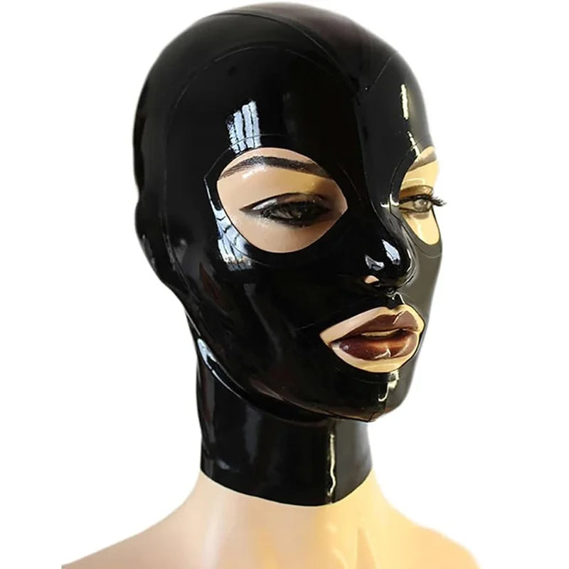 Black Latex Mask Bodysuit with Hood and Back Zipper for Cosplay and Halloween