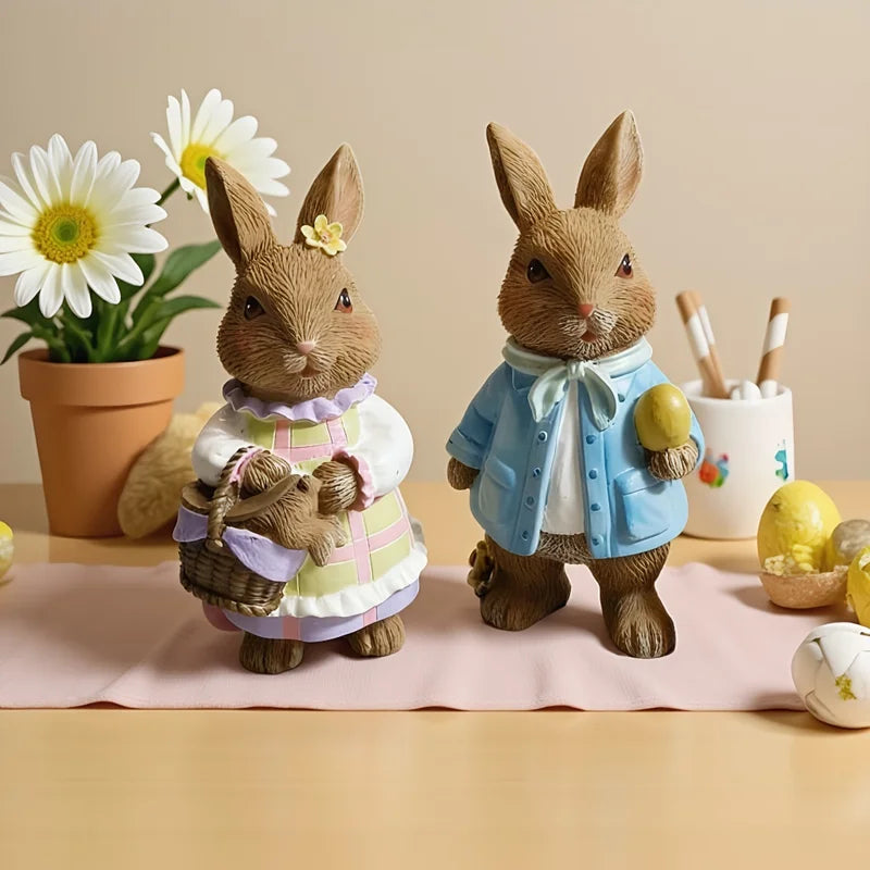 Mini Resin Rabbit Figurines for Easter Holiday Decor - 5 Inch Set