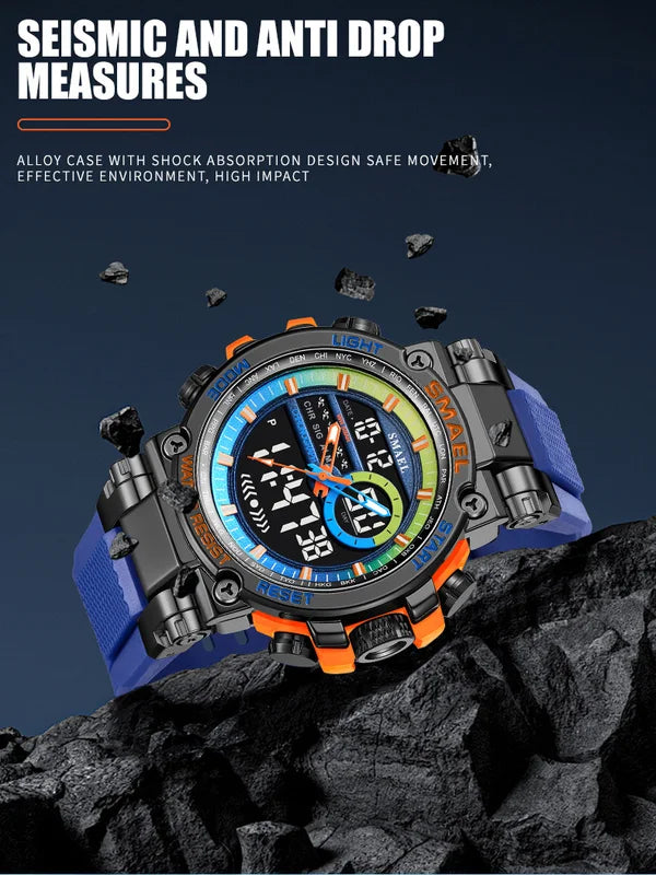 Men's Analog Digital Dual Display Sports Watch - 50M Waterproof Shock Resistant