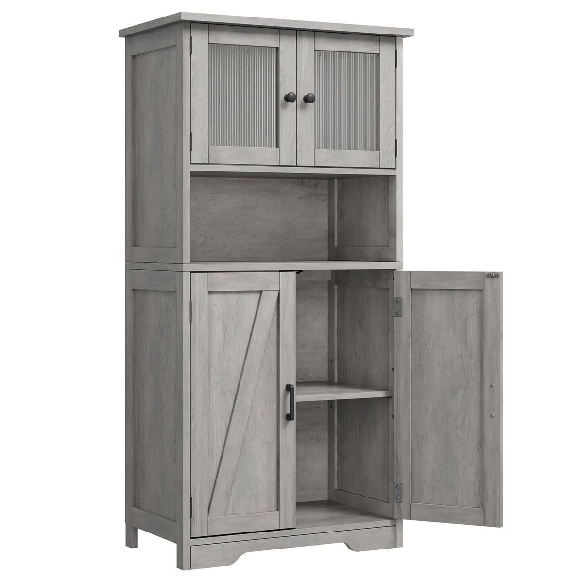 Modern Multipurpose Entryway Storage Cabinet with Glass Doors - Wooden Floor Organizer for Kitchen, Bathroom, Hallway